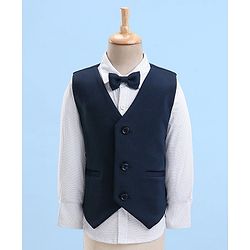 Babyhug Full Sleeves Dot Print Party Suit- White & Navy Blue