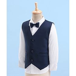 Babyhug Full Sleeves Dot Print Party Suit- White & Navy Blue