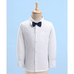 Babyhug Full Sleeves Dot Print Party Suit- White & Navy Blue