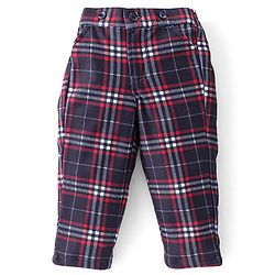 Babyhug Woven Full Sleeves Checkered Party Suit with Cap Bow Tie & Suspenders - Red & Navy Blue