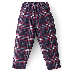 Babyhug Woven Full Sleeves Checkered Party Suit with Cap Bow Tie & Suspenders - Red & Navy Blue