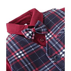 Babyhug Woven Full Sleeves Checkered Party Suit with Cap Bow Tie & Suspenders - Red & Navy Blue