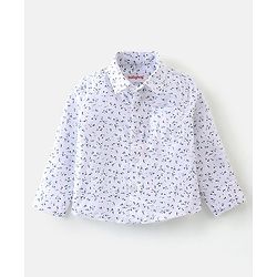 Babyhug Woven Full Sleeves Floral Print Party Suit with Bow & Cap - Ice Blue & White