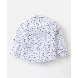 Babyhug Woven Full Sleeves Floral Print Party Suit with Bow & Cap - Ice Blue & White