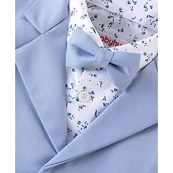 Babyhug Woven Full Sleeves Floral Print Party Suit with Bow & Cap - Ice Blue & White