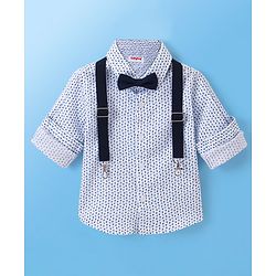 Babyhug Full Sleeves Party Wear Shirt with Bow & Suspender Semi Circle Print - White