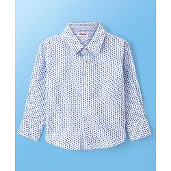 Babyhug Full Sleeves Party Wear Shirt with Bow & Suspender Semi Circle Print - White