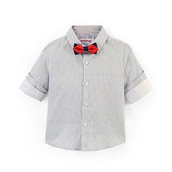 Babyhug Full Sleeves Party Wear Shirt with Bow Checks Print - White