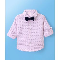 Babyhug Full Sleeves Party Wear Shirt with Bow Butterfly Print - Light Pink