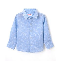 Babyhug Full Sleeves Party Wear Shirt with Bow & Suspender Floral Print - Blue