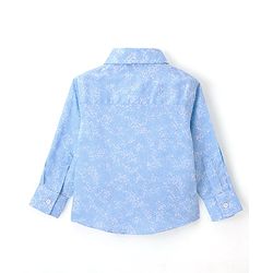Babyhug Full Sleeves Party Wear Shirt with Bow & Suspender Floral Print - Blue