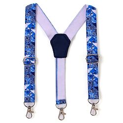 Babyhug Full Sleeves Party Wear Shirt with Bow & Suspender Floral Print - Blue