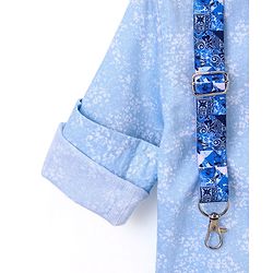 Babyhug Full Sleeves Party Wear Shirt with Bow & Suspender Floral Print - Blue