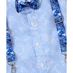 Babyhug Full Sleeves Party Wear Shirt with Bow & Suspender Floral Print - Blue