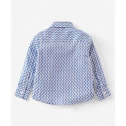 Babyhug Full Sleeves Party Shirt with Bow & Suspender Bird Print - Blue
