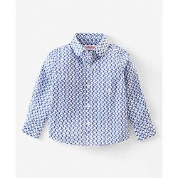 Babyhug Full Sleeves Party Shirt with Bow & Suspender Bird Print - Blue