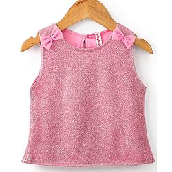 Babyhug Sleeveless Party Wear Skirt & Top Set With Bow Applique - Pink