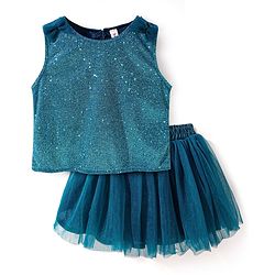 Babyhug Sleeveless Party Wear Skirt & Top Set With Bow Applique - Pink