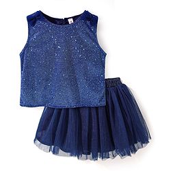 Babyhug Sleeveless Party Wear Skirt & Top Set With Bow Applique - Pink