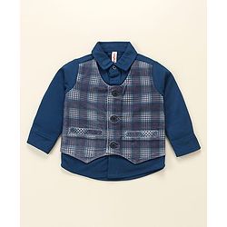 Babyhug Cotton Full Sleeves Party Wear Suit With Blazer Checkered - Navy Blue