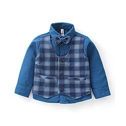 Babyhug Cotton Full Sleeves Party Wear Suit With Blazer Checkered - Navy Blue