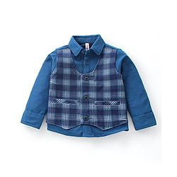 Babyhug Cotton Full Sleeves Party Wear Suit With Blazer Checkered - Navy Blue