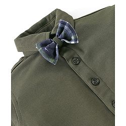 Babyhug Full Sleeves Solid Colour Shirt with Checks Trouser Cap Bow & Suspenders Set - Green & Navy Blue