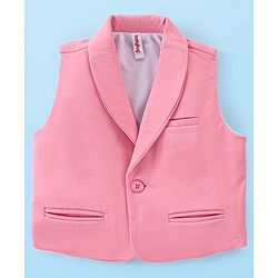 Babyhug Knit Full Sleeves Solid Color Party Suit with Stretch Waistcoat & Cap -  Pink & White