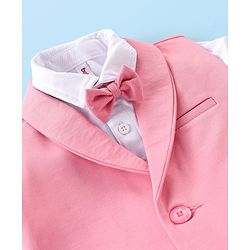 Babyhug Knit Full Sleeves Solid Color Party Suit with Stretch Waistcoat & Cap -  Pink & White