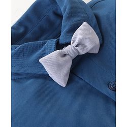 Babyhug Woven Half Sleeves Solid Shirt & Trouser Set with Bow Tie & Suspender - Blue & Grey
