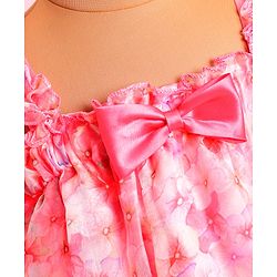 Babyhug Woven Sleeveless A Line Party Frock with Bow Detailing Floral Print - Pink