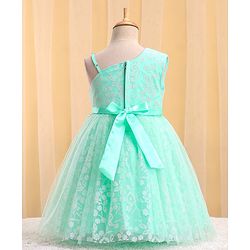 Babyhug Woven Sleeveless Party Frock with Floral Corsage & Glitter Print - Mint