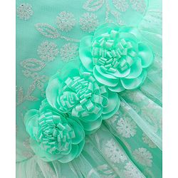 Babyhug Woven Sleeveless Party Frock with Floral Corsage & Glitter Print - Mint