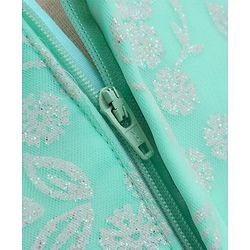 Babyhug Woven Sleeveless Party Frock with Floral Corsage & Glitter Print - Mint