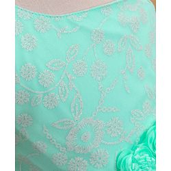 Babyhug Woven Sleeveless Party Frock with Floral Corsage & Glitter Print - Mint