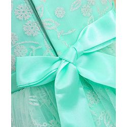 Babyhug Woven Sleeveless Party Frock with Floral Corsage & Glitter Print - Mint