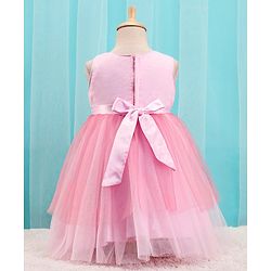 Babyhug Woven Sleeveless Sequined Party Dress with Floral Corsage & Net Detailing - Dusty Pink
