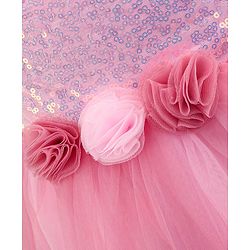 Babyhug Woven Sleeveless Sequined Party Dress with Floral Corsage & Net Detailing - Dusty Pink