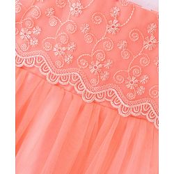 Babyhug Sleeveless Floral Lace & Mesh Party Frock - Peach
