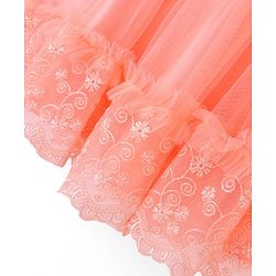 Babyhug Sleeveless Floral Lace & Mesh Party Frock - Peach