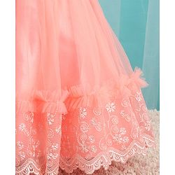 Babyhug Sleeveless Floral Lace & Mesh Party Frock - Peach