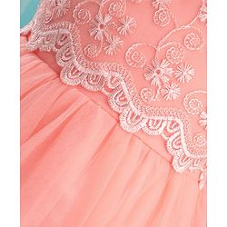 Babyhug Sleeveless Floral Lace & Mesh Party Frock - Peach