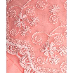 Babyhug Sleeveless Floral Lace & Mesh Party Frock - Peach
