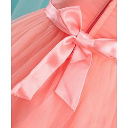 Babyhug Sleeveless Floral Lace & Mesh Party Frock - Peach