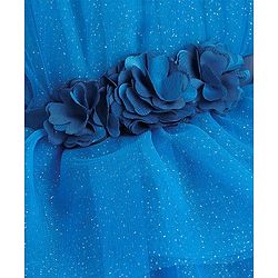 Babyhug Sleeveless Mesh Layered Glittery Party Frock with Floral Corsage - Dark Blue