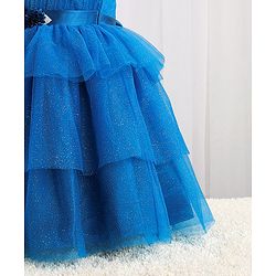 Babyhug Sleeveless Mesh Layered Glittery Party Frock with Floral Corsage - Dark Blue