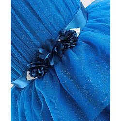 Babyhug Sleeveless Mesh Layered Glittery Party Frock with Floral Corsage - Dark Blue