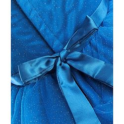 Babyhug Sleeveless Mesh Layered Glittery Party Frock with Floral Corsage - Dark Blue