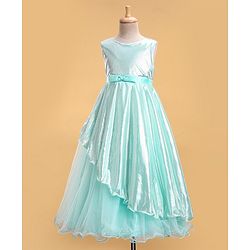 Babyhug Woven Sleeveless Metallic & Mesh Party Gown - Mint