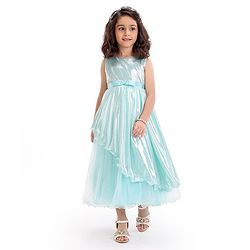 Babyhug Woven Sleeveless Metallic & Mesh Party Gown - Mint